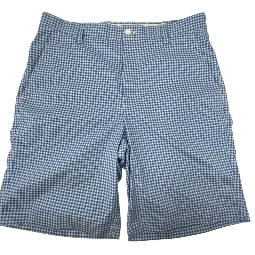 FootJoy FJ Mens 34 Gingham Check Plaid Blue‎ White Performance Chino Golf Shorts
